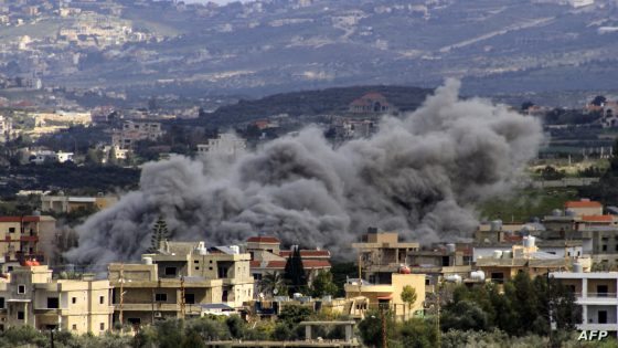 Smoke billows above buildings following an Israeli strike in the southern Lebanese border village of Majdal Zoun on March 9, 2024, amid ongoing cross-border tensions as fighting continues between Israel and Hamas militants in the Gaza Strip. (Photo by AFP)